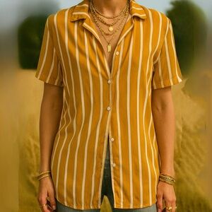 Men’s Original Use Mustard Stripe Short Sleeve Blouse Shirt